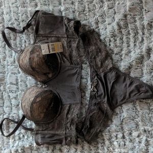 Blush Medium Bra and thong set - Warm Grey